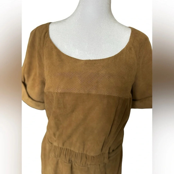 Hoss Intropia Goat Leather Short Sleeve Dress Size 36 US Size 4 Khaki Brown - Picture 2 of 16